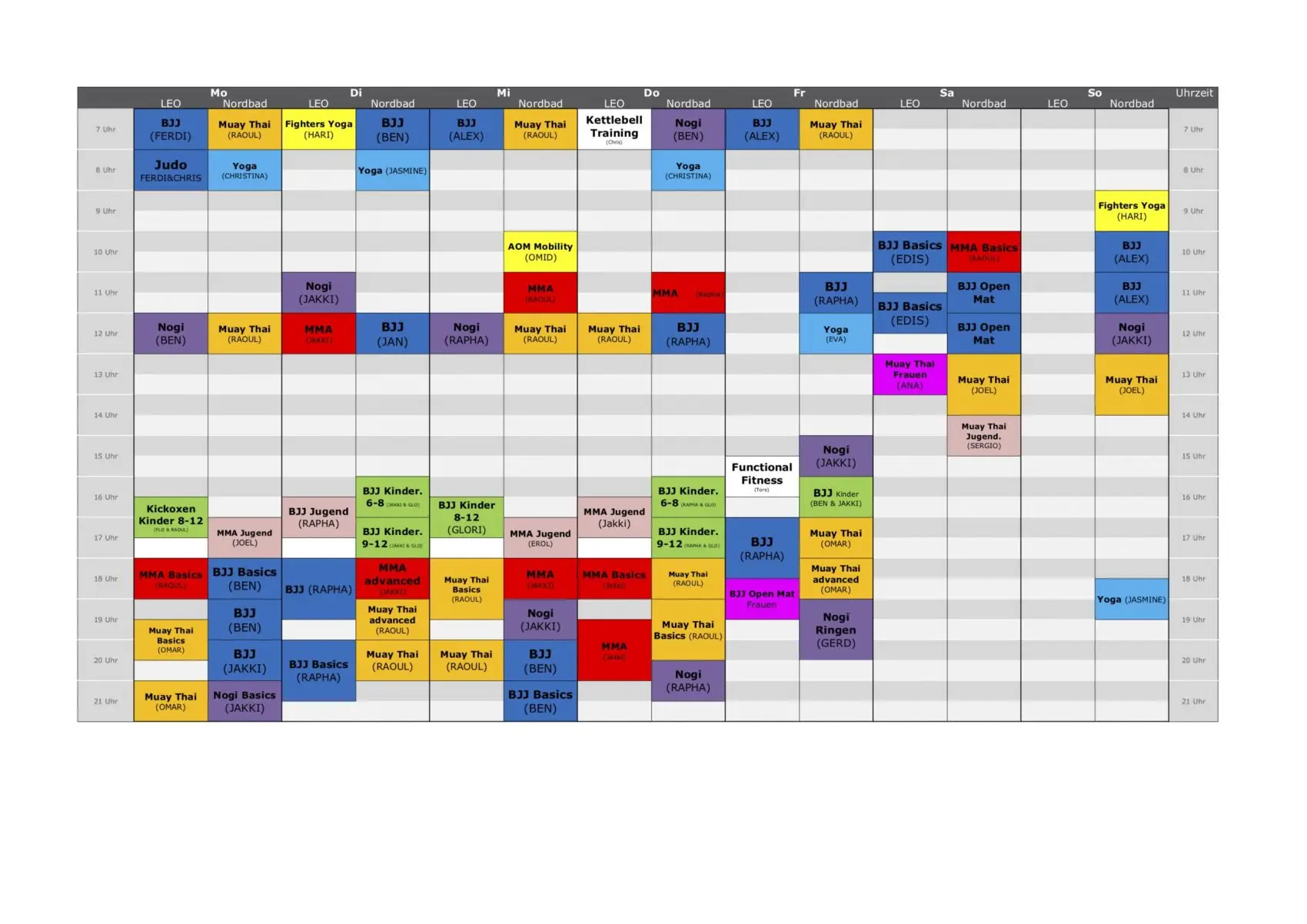 Stundenplan Munich MMA CORONA 5er Gruppen 2.0