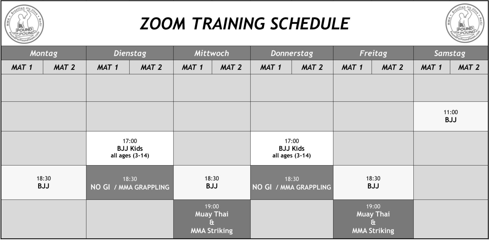 Zoom Training Stundenplan